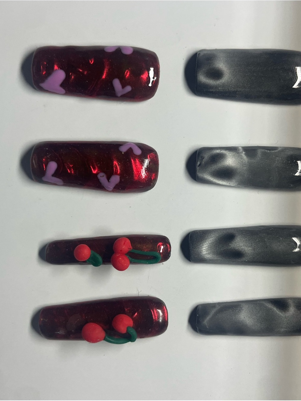 Lanvin Inspired Red Metallic 3D Cherry Press On Nails 🍒